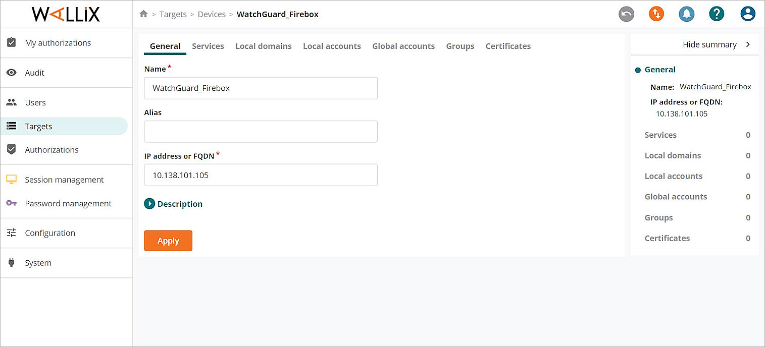Screen shot of the General tab